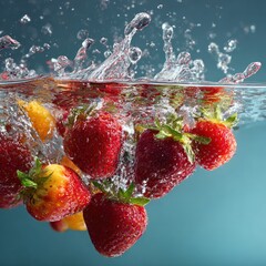 delicious fruit falling into clean water splash