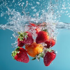 delicious fruit falling into clean water splash