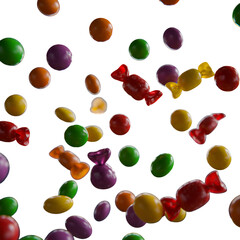 Falling Colorful Candies on Transparent Isolated Background 3D Illustration