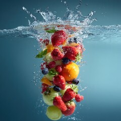 delicious fruit falling into clean water splash