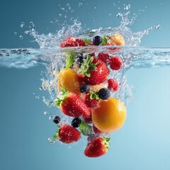 delicious fruit falling into clean water splash