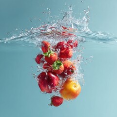 delicious fruit falling into clean water splash