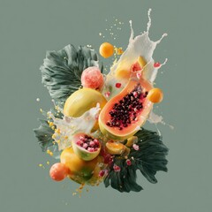dynamic splash of fruits and foliage isolated