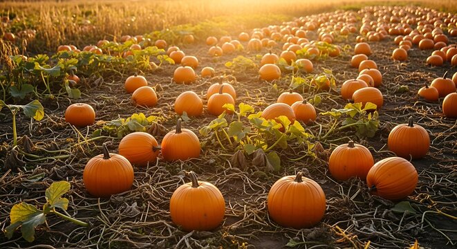 Pumpkin Field at Sunset.
