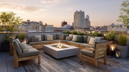 Rooftop patio with fire pit