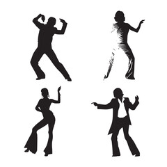 Vector illustration of disco dancer silhouette set, Black & White silhouette set