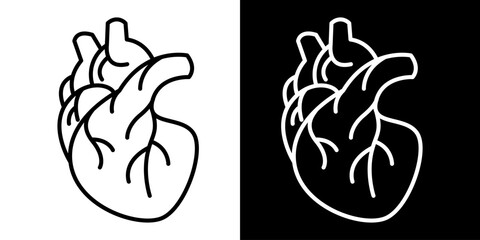 Anatomical Heart Line Art Black and White Icon Illustrations