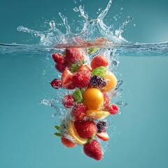 delicious fruit falling into clean water splash