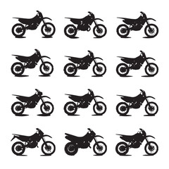 Obraz premium Vector illustration of Dirt bike silhouette set, Black & White silhouette set