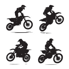 Obraz premium Vector illustration of Dirt bike silhouette set, Black & White silhouette set