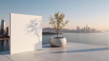 Concrete Planter Tree On Luxury Rooftop Terrace
