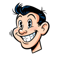 Obraz premium Cheerful Cartoon Man Smiling Face Illustration on a Transparent Background