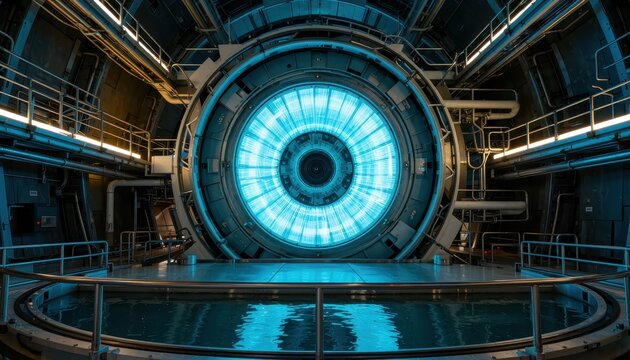 High-tech energy portal futuristic lab digital concept art sci-fi environment wide-angle view advanced technology