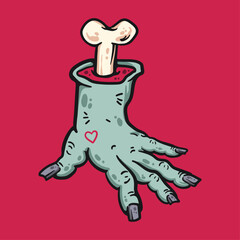 Zombie Hand Cartoon Illustration Isolated on Red Background