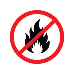 No fire symbol vector illustration red circle prohibition sign flame warning icon safety alert graphic