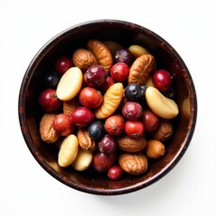 Obraz premium Dark stained bowl, brimming with mixed nuts & dried fruits, food, tasty, nutritious