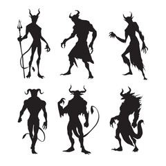 Vector illustration of devil silhouette set, Black & White silhouette set