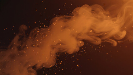 Burnt orange mist particles floating in air over gradient base background illustration. Ai generated.