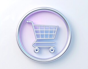 Modern 3D Rendering of a Shopping Cart Icon with Subtle Purple Glow on a White Background