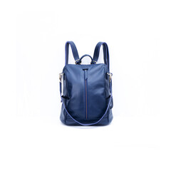 Naklejka premium Blue leather backpack isolated on white background, perfect for leather product catalog design