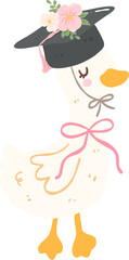 Graduation Goose Clipart, Cute Top Goose with Balloon PNG, Funny Graduate Bird Illustration