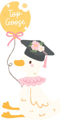Graduation Goose Clipart, Cute Top Goose with Balloon PNG, Funny Graduate Bird Illustration