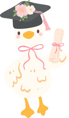 Graduation Goose Clipart, Cute Top Goose with Balloon PNG, Funny Graduate Bird Illustration
