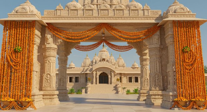 navratri, temple gate with marigold flower decoration