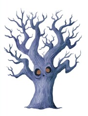 Obraz premium Eerie Watercolor Illustration of Spooky Tree with Twisted Branches for Halloween Decor, Isolated on White Background