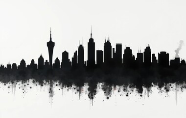 Obraz premium Majestic Las Vegas Skyline Silhouette: A Dramatic Black and White Cityscape Artwork