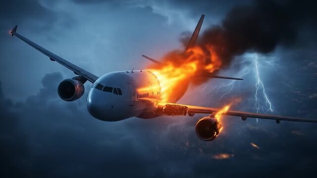 Dramatic Mid-Air Emergency: Passenger Jet Engulfed in Flames During a Violent Lightning Storm.