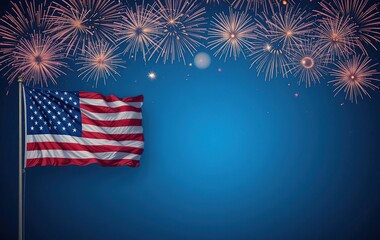 Patriotic American Flag with Fireworks Display Celebrating Independence Day