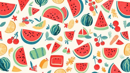 Traditional folk art inspired watermelon design, colorful and decorative