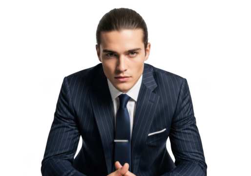 Handsome businessman in pinstripe suit portrait professional corporate man isolated on transparent background