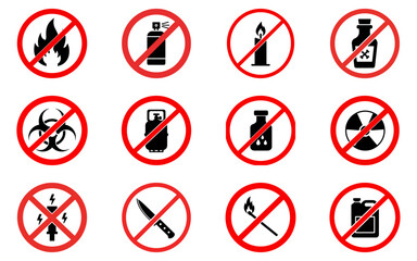 Prohibited symbols vector set safety warning icons danger signs no entry graphics