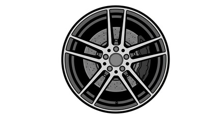 Obraz premium Detailed Vector Illustration of a Modern Car Alloy Wheel with Brake Discs