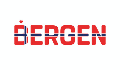 I love Bergen, Typographic design of I love Bergen on a white background, Flag typography of Bergen with heart, Vector design of I love Norway