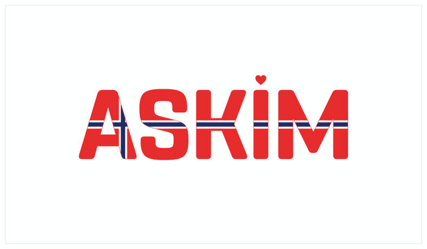 I love Askim, Typographic design of I love Askim on a white background, Flag typography of Askim with heart, Vector design of I love Norway
