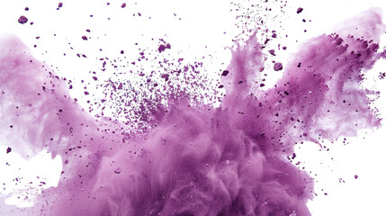 Mauve-hued powder exploding with intensity on on transparent background