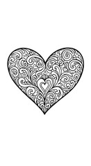Intricate Black And White Heart Ornament Illustration Isolated on White Background