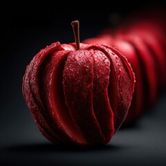 Beautifully Crafted Red Apple with Dew Drops on Dark Background