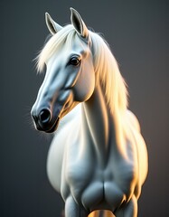 Serene White Horse Portrait with Soft Rim Lighting Creating a Glowing Outline