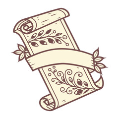 A scroll flag paper banner in a vintage retro woodcut style