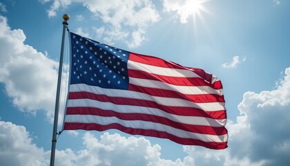 Obraz premium American Flag Waving Proudly Under a Bright Sunny Sky