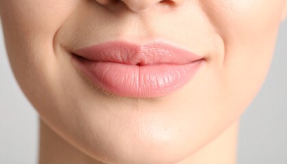 Close-up of a woman's slightly parted lips, soft skin tones