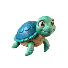 Fototapeta premium Adorable 3d cartoon turtle character with big eyes and blue shell transparent background