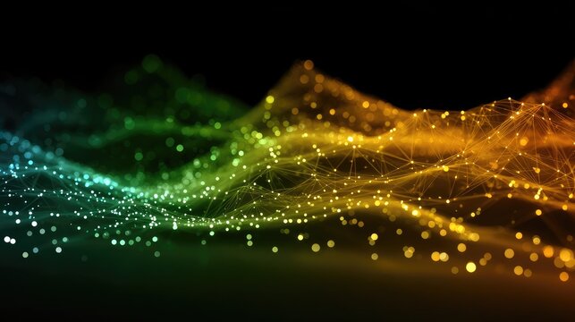 Abstract digital landscape with glowing particles and connecting lines