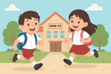 two students were running to school happily