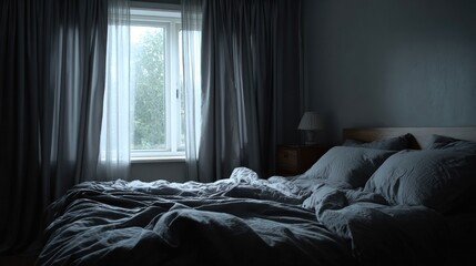 Dimly lit bedroom interior