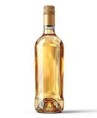 Fototapeta premium Clear glass bottle of pale yellow liquid, gold cap